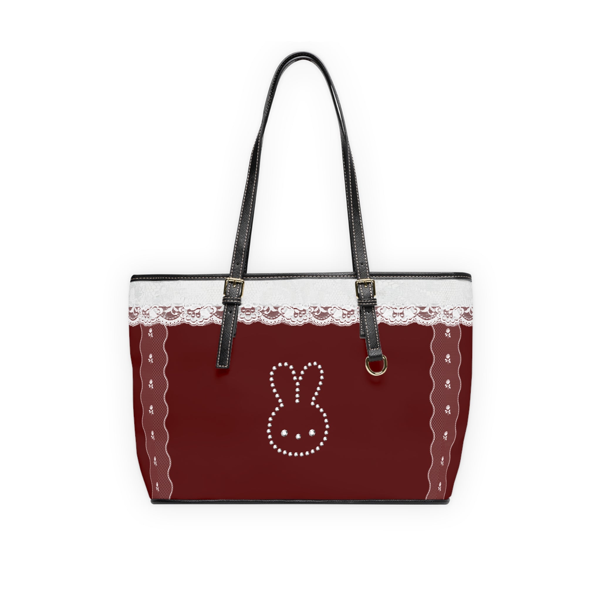 Bunny Lace Design PU Leather Shoulder Bag – Cute Maroon/Burdeaux Tote for Everyday & Gifts