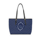 Navy Polka Dot PU Leather Shoulder Bag – Elegant Swan Crest Tote