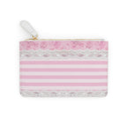 Pink Striped Lace Mini Clutch Bag — Floral Ribbon Coin Purse