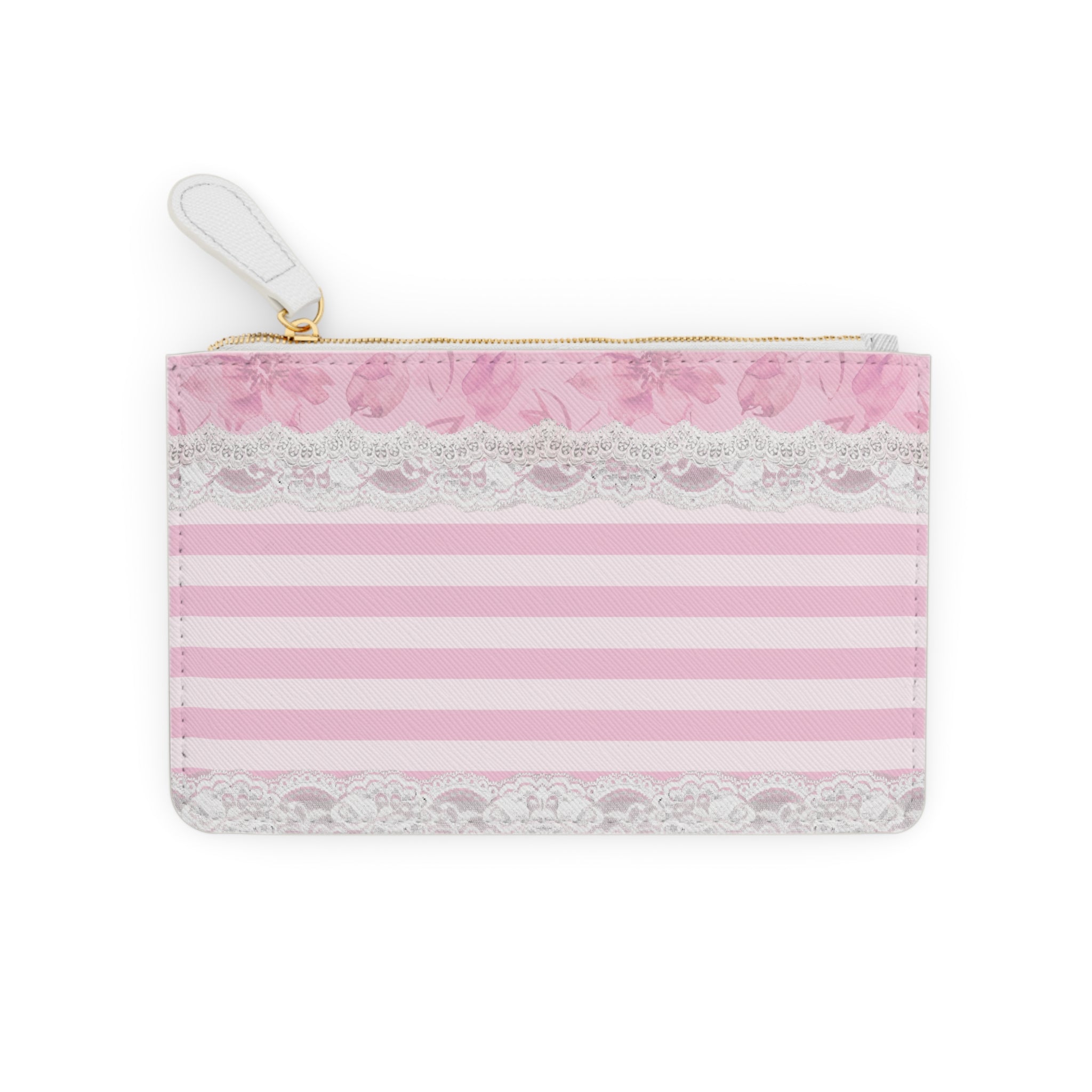 Pink Striped Lace Mini Clutch Bag — Floral Ribbon Coin Purse