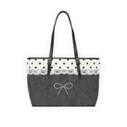 Tote Bag — Elegant Black Lace Design & Polka Dot PU Shoulder Tote with Pearl Bow Accent