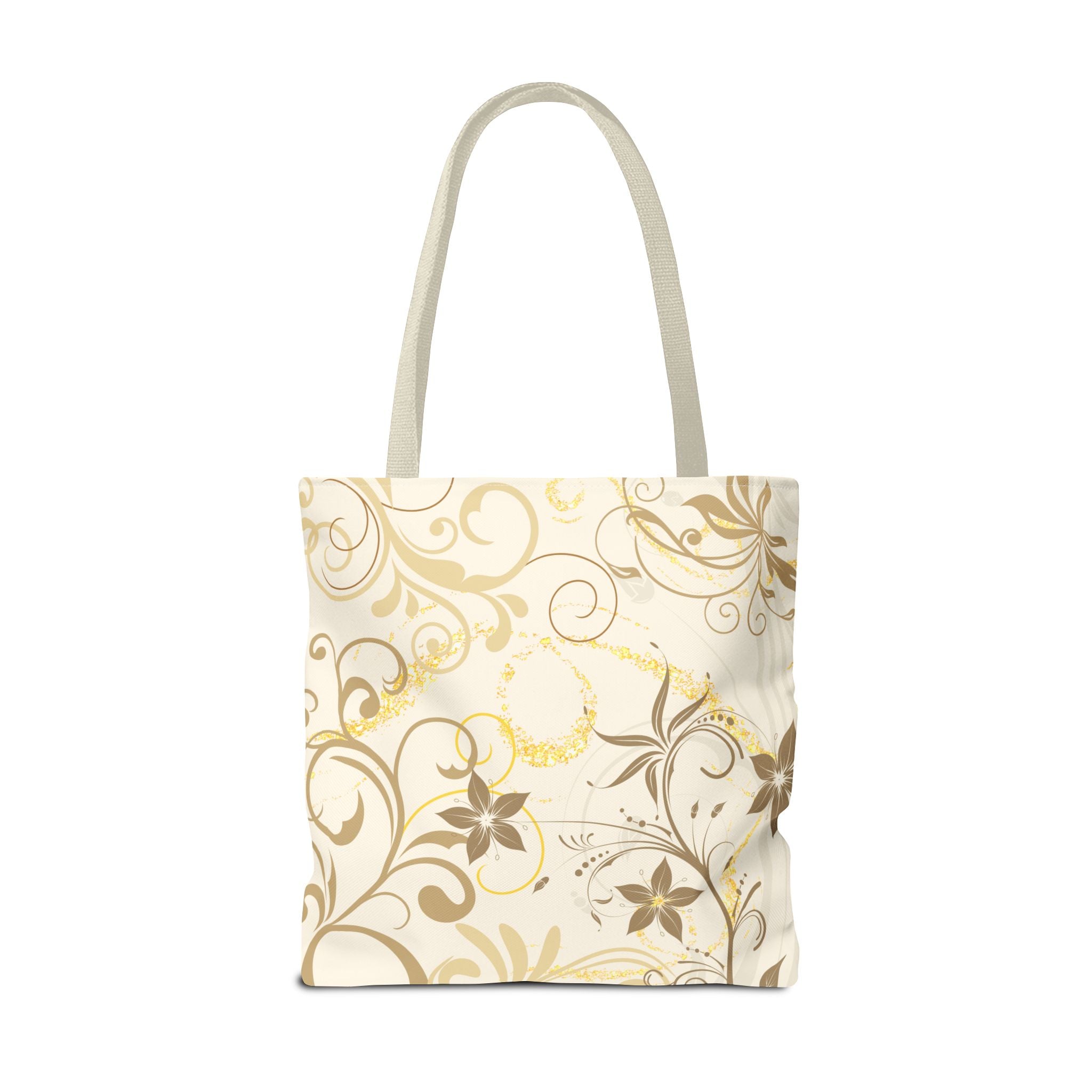 Floral Gold Swirl Tote Bag — Elegant Vintage Floral All-Over Print Tote