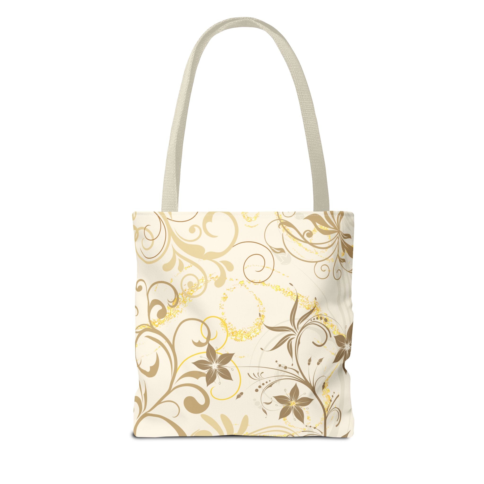 Floral Gold Swirl Tote Bag — Elegant Vintage Floral All-Over Print Tote