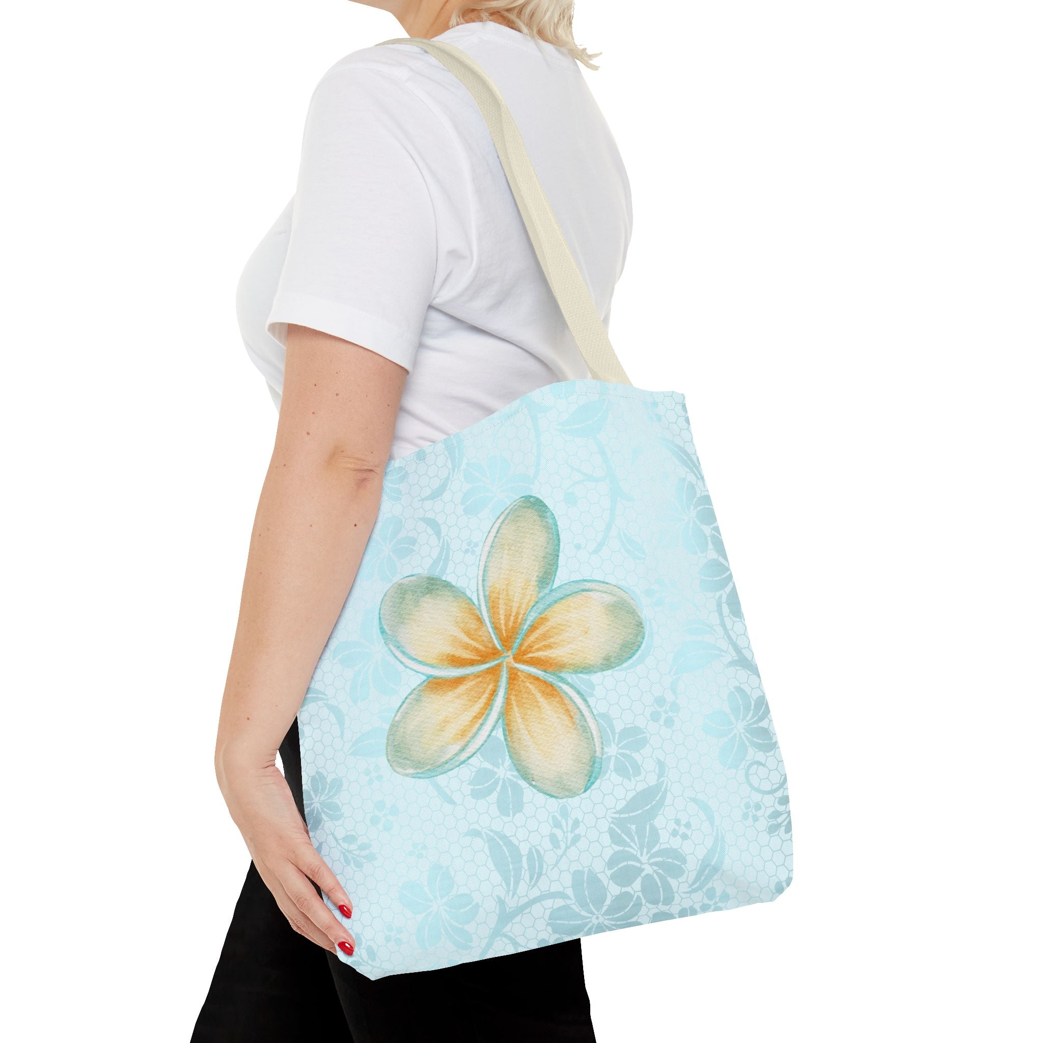 Plumeria Floral Tote Bag — Tropical Watercolor Beach Shopper
