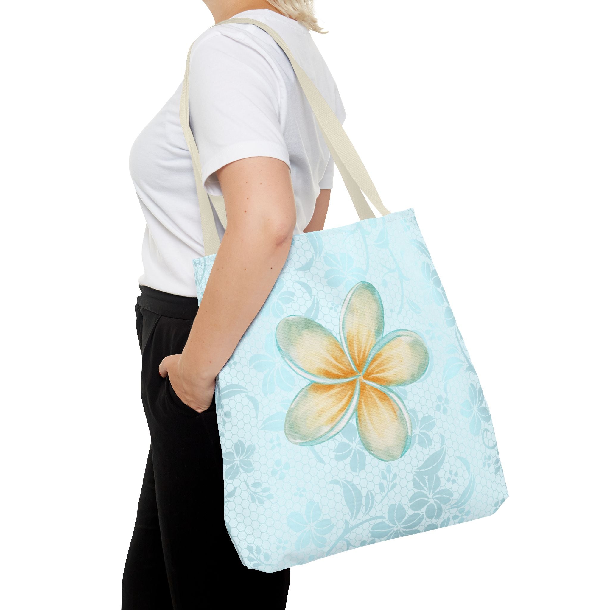 Plumeria Floral Tote Bag — Tropical Watercolor Beach Shopper
