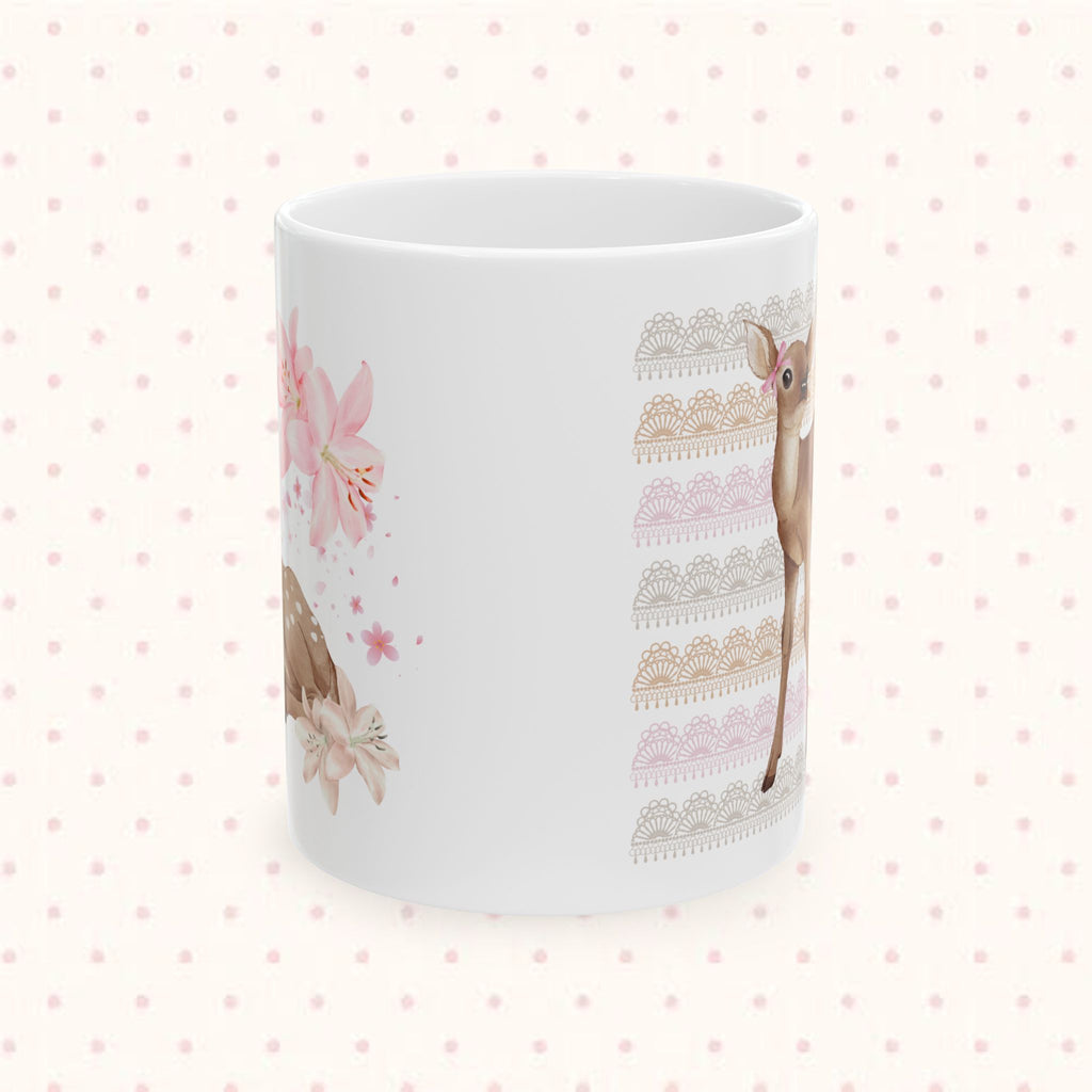 Cute Deer Floral Ceramic Mug — Pastel Woodland Baby Shower Gift (11oz/15oz)