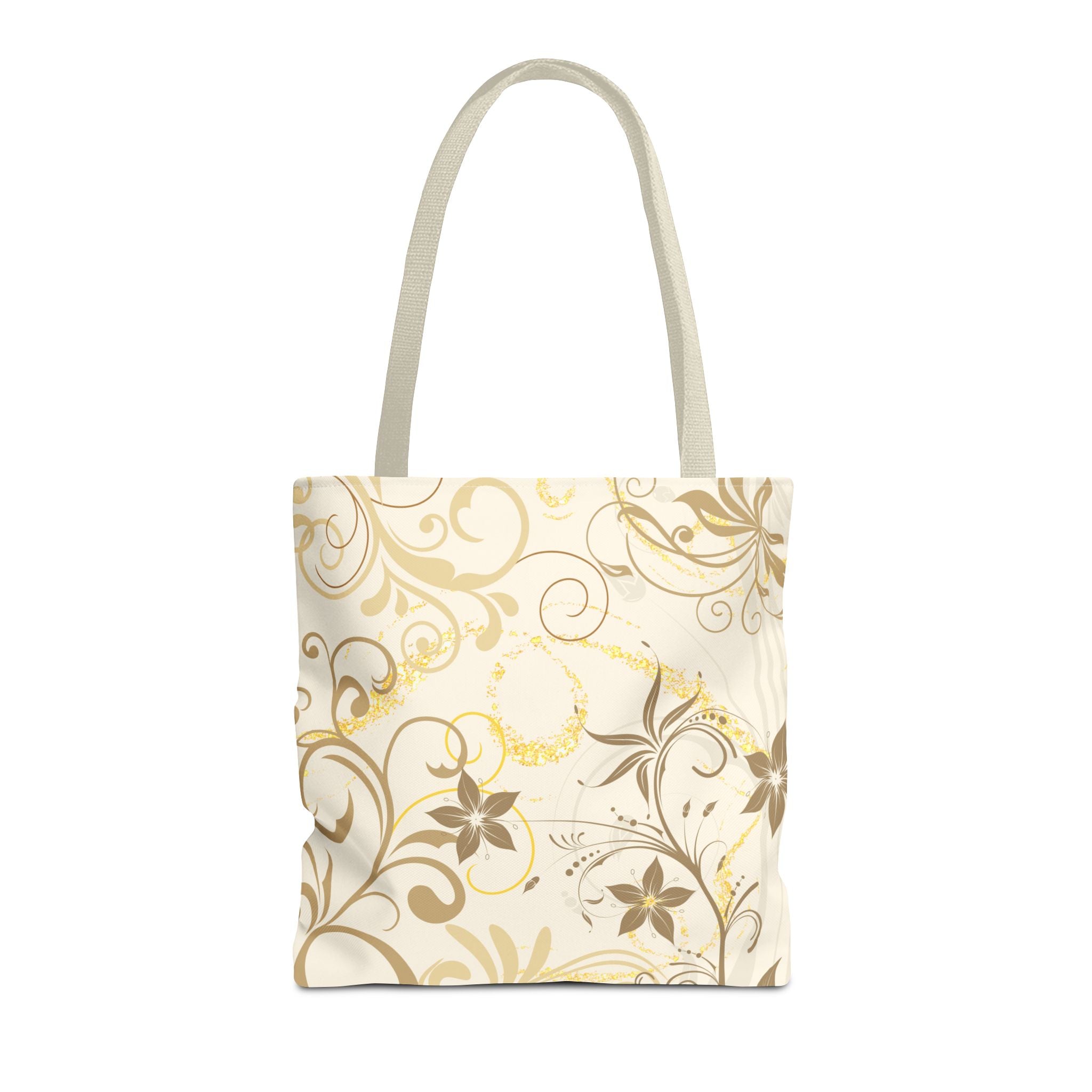 Floral Gold Swirl Tote Bag — Elegant Vintage Floral All-Over Print Tote